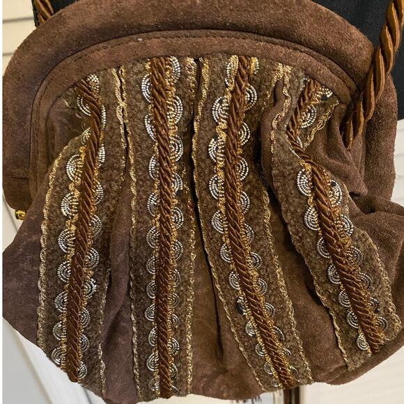 BRIZZOLARI Brown SUEDE Leather‎ CROSSBODY Tassel Purse Made in Italy - Picture 2 of 10